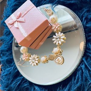 Luxury charm on handmade metal bracelet floral